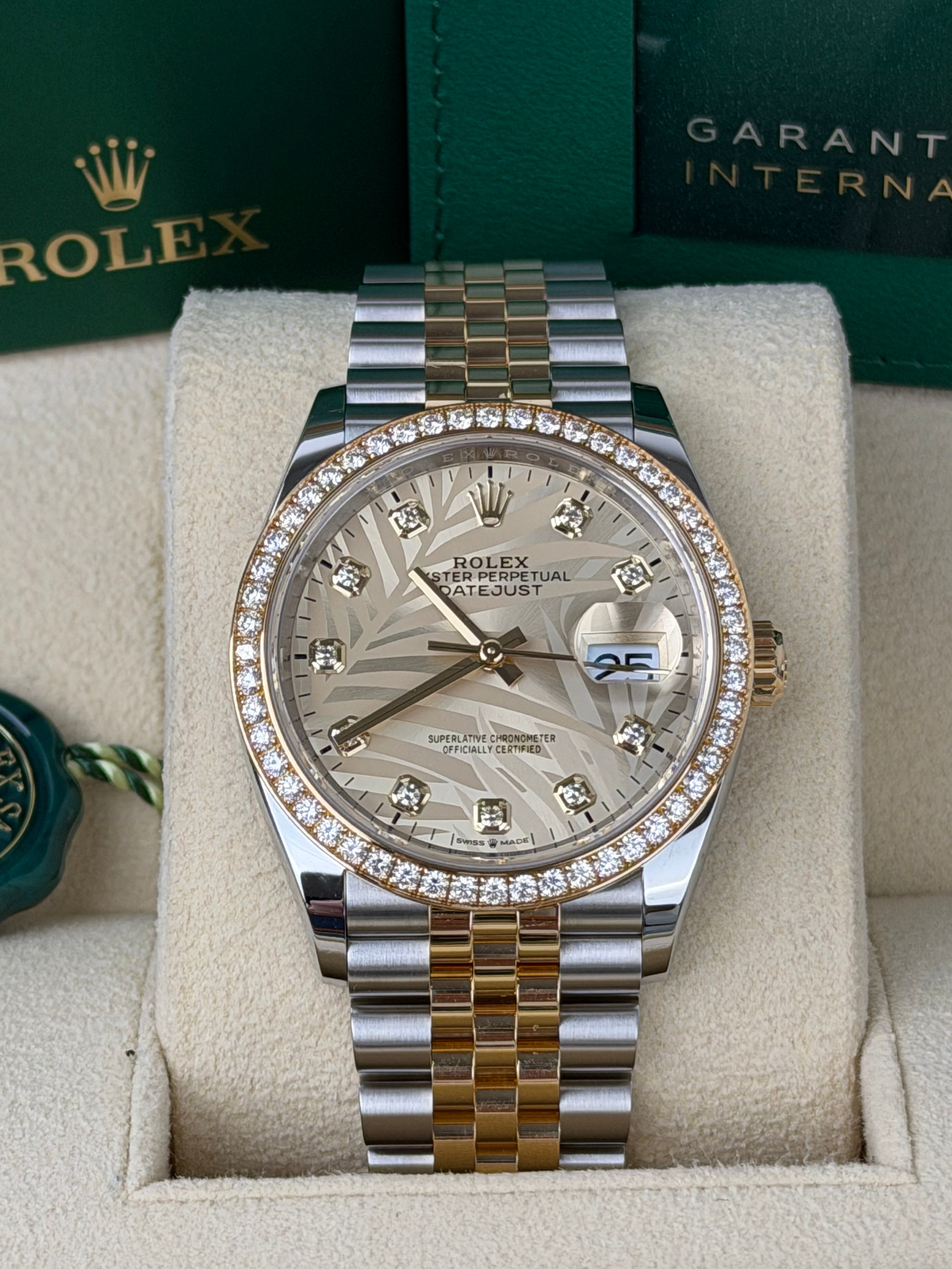 Rolex Datejust 36 Factory Palm Dial / 126283RBR / 2023 / FULL SET / UNPOLIERT