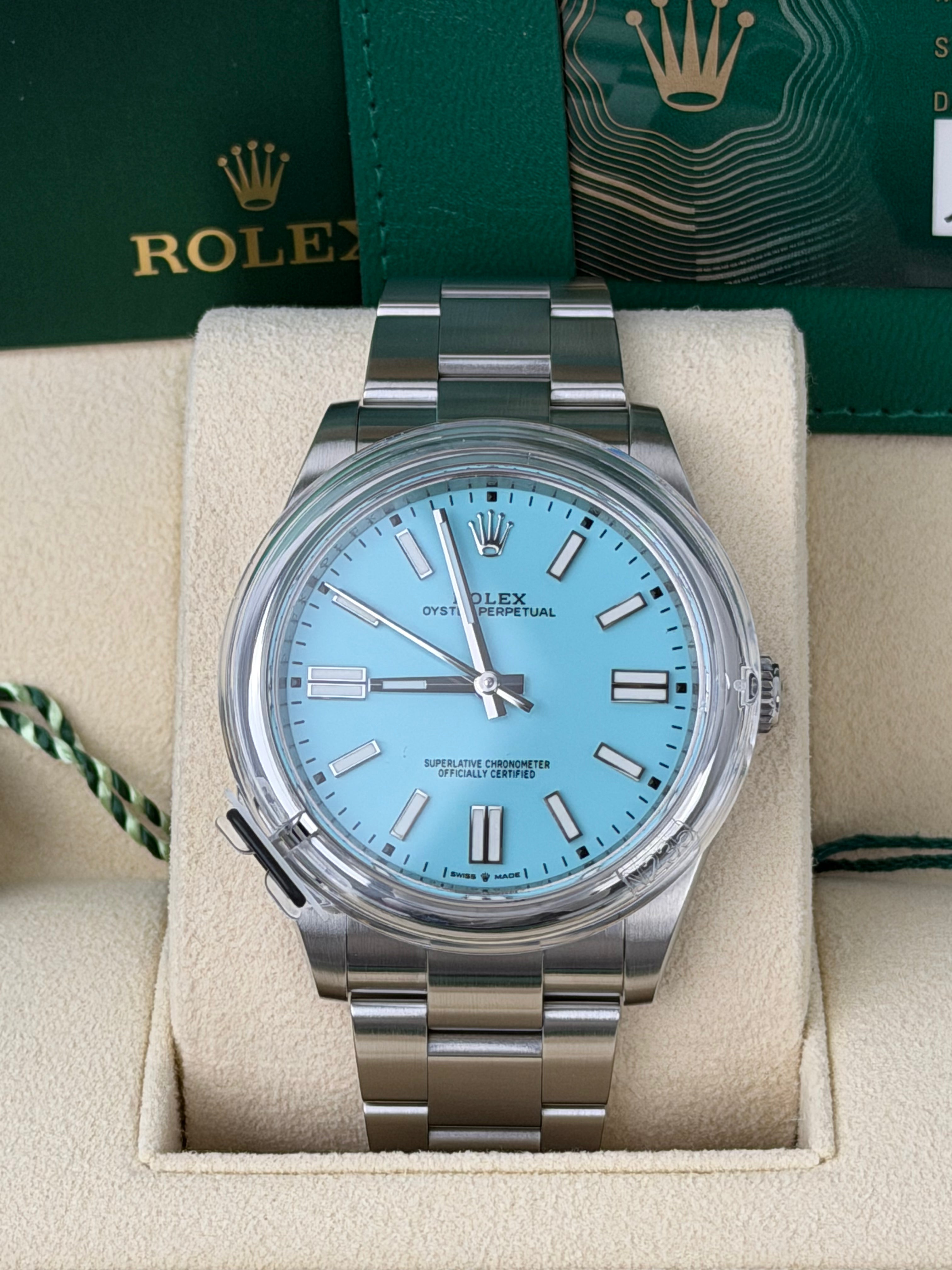 Rolex Oyster Perpetual 41 Tiffany 124300 / 2021 / FULL SET / WIE NEU