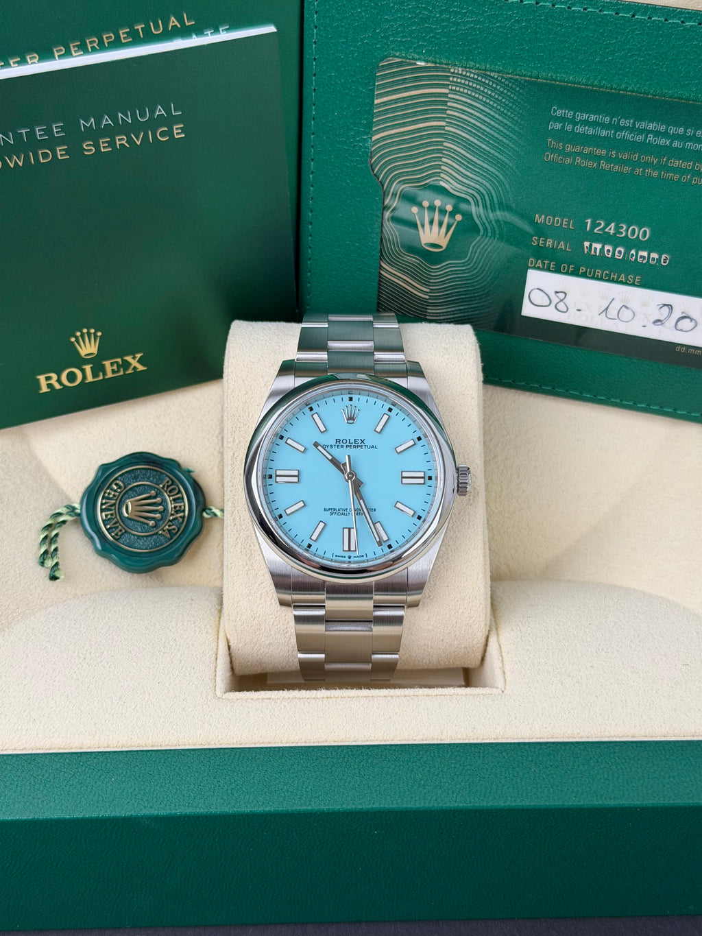 Rolex Oyster Perpetual 41 Tiffany 124300 / 2020 / FULL SET / WIE NEU