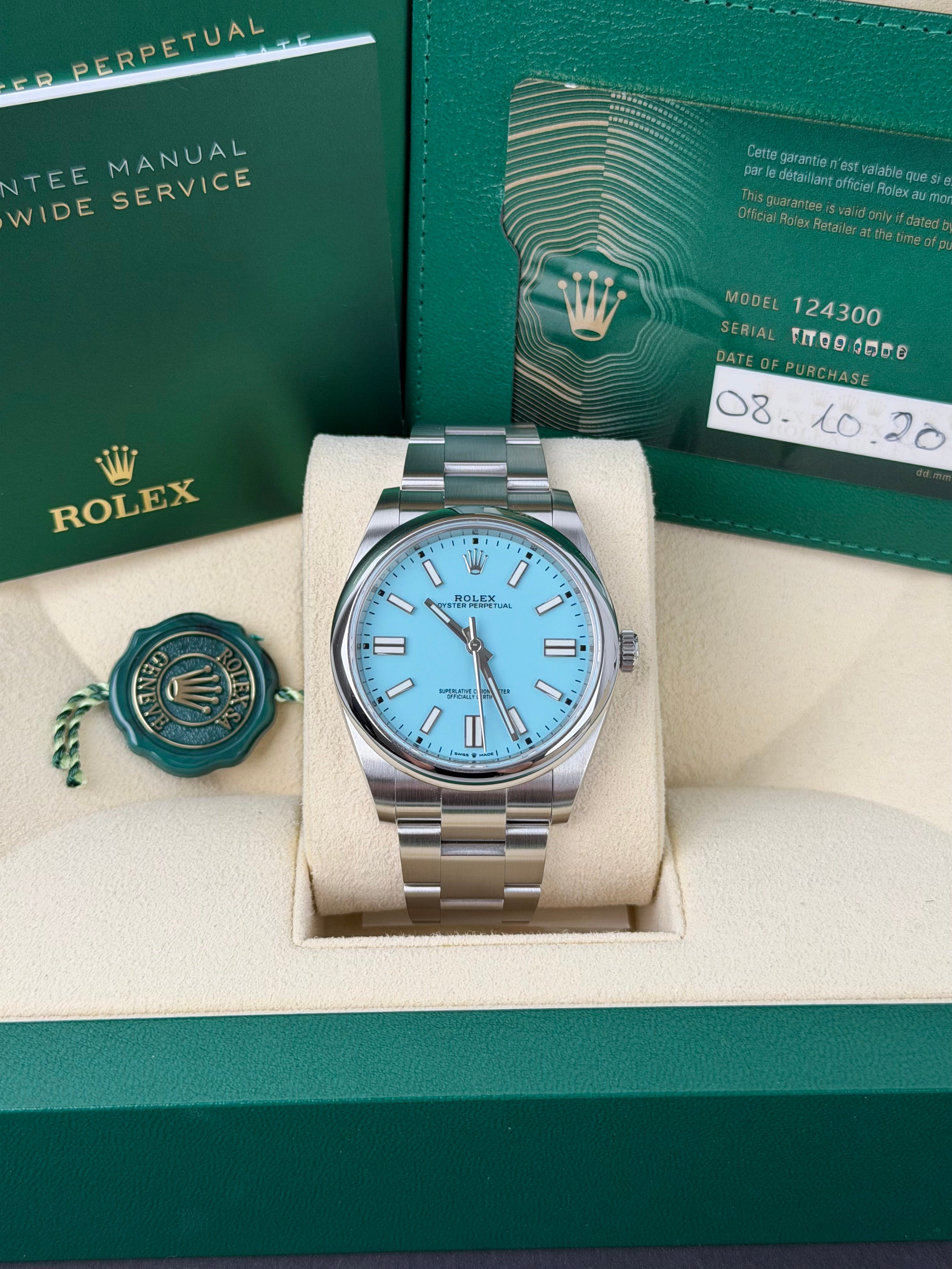 Rolex Oyster Perpetual 41 Tiffany 124300 / 2020 / FULL SET / WIE NEU