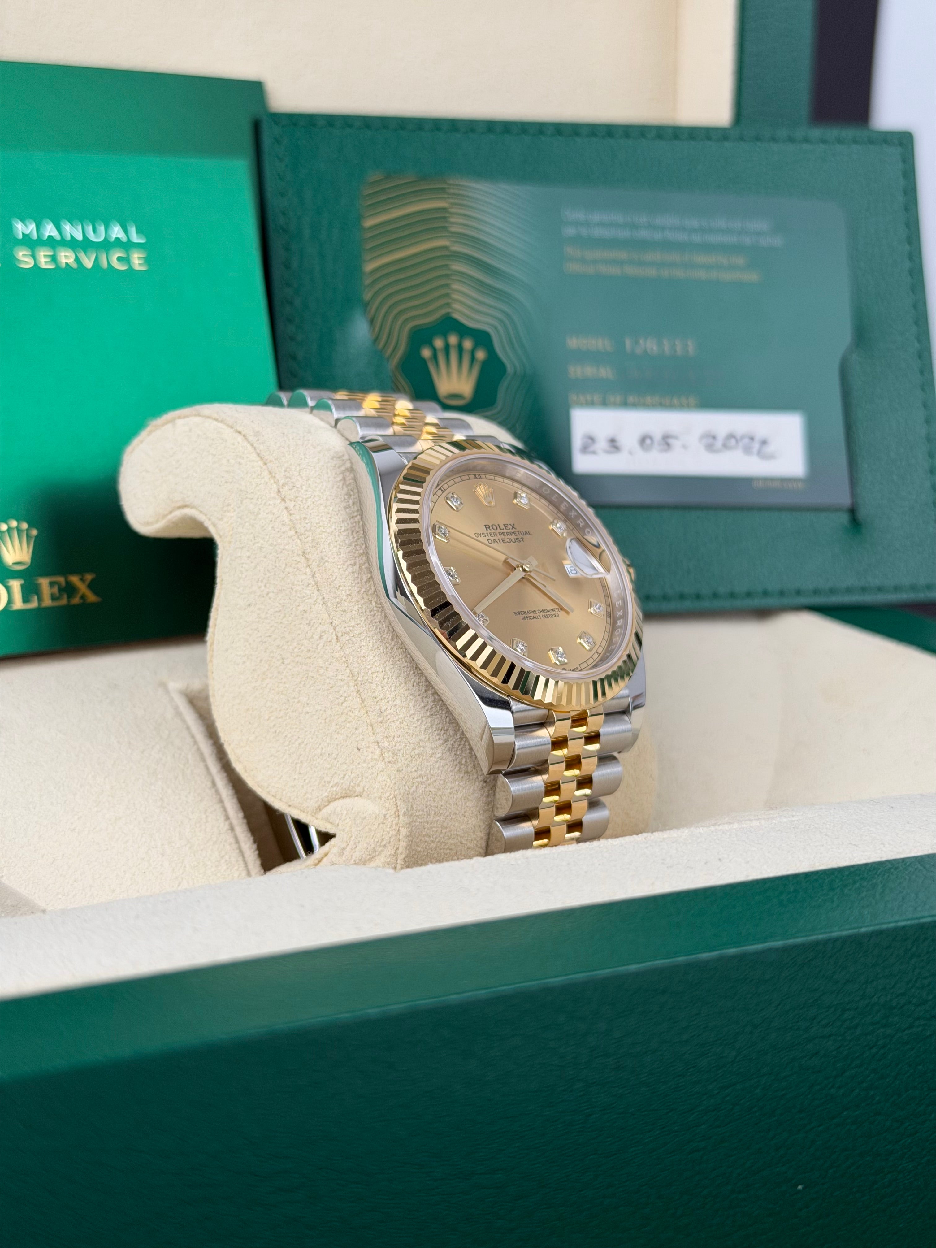 Rolex Datejust 41 Champagner Diamanten 126333 / 2022 / FULL SET / WIE NEU / ERSTKAUFRECHNUNG
