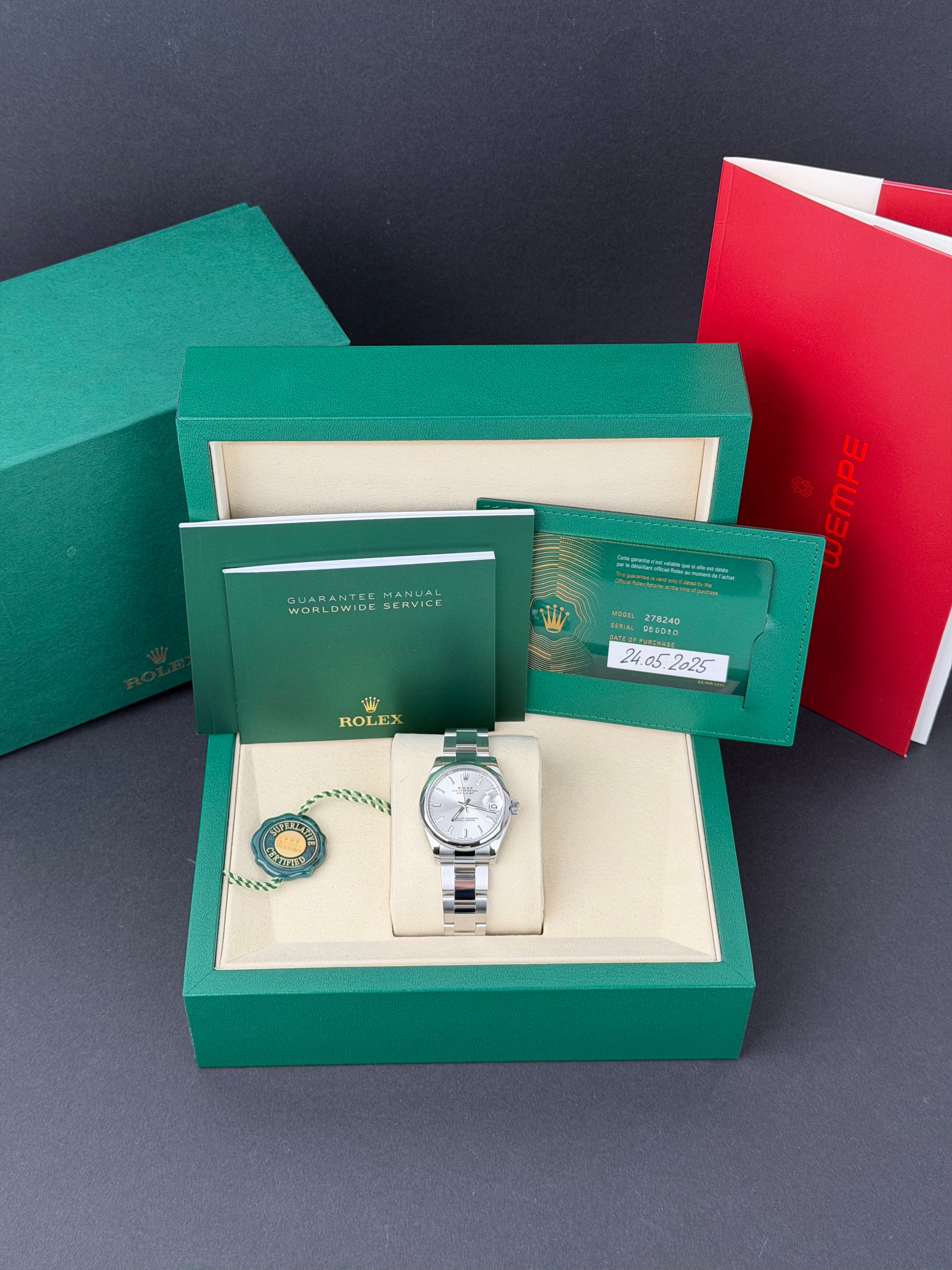 Rolex Datejust 31 Silber / 278240 / 2025 / FULL SET / WIE NEU / ERSTKAUFRECHNUNG