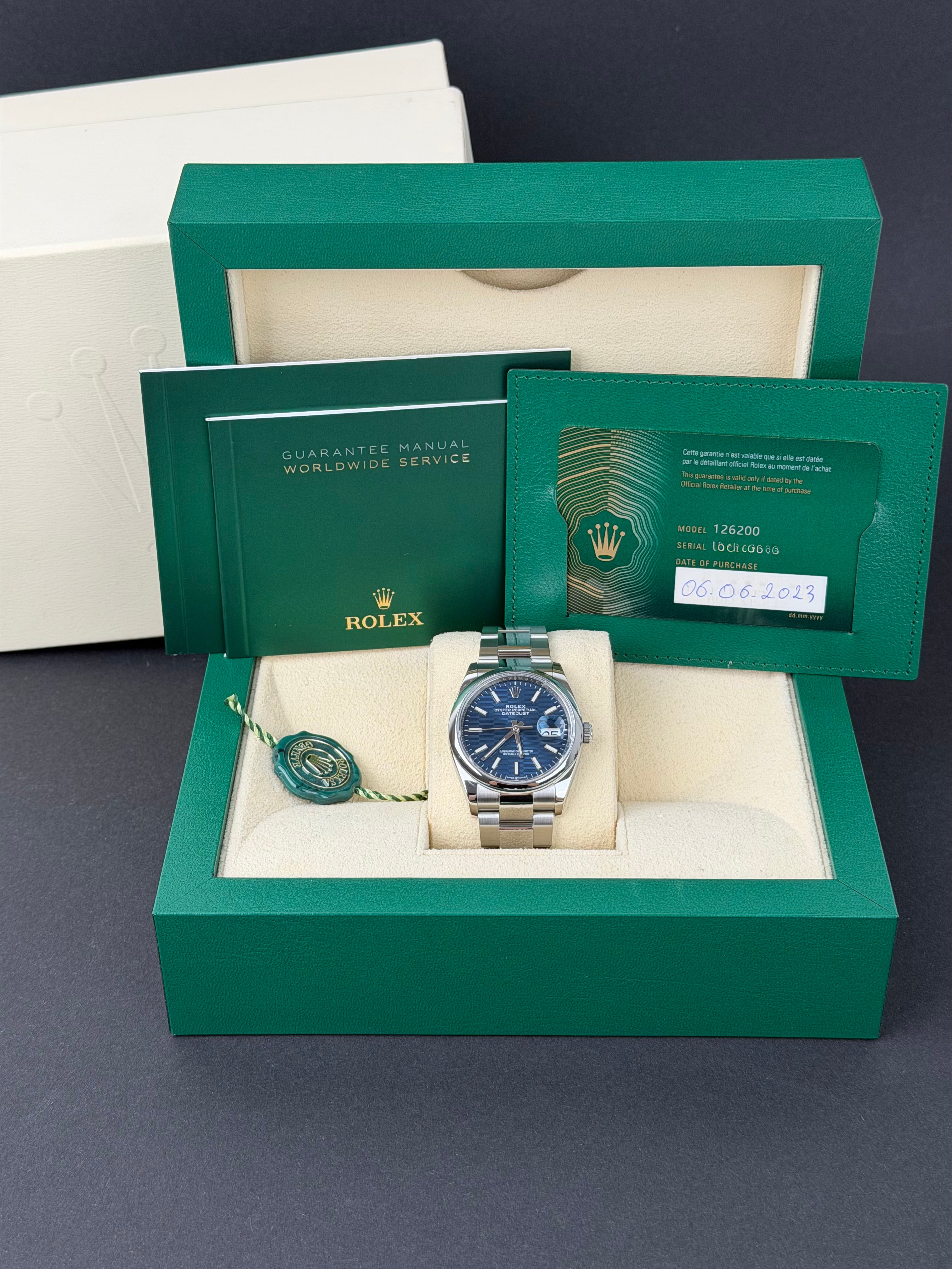 Rolex Datejust 36 Blue Motif 126200 / 2023 / FULL SET / WIE NEU