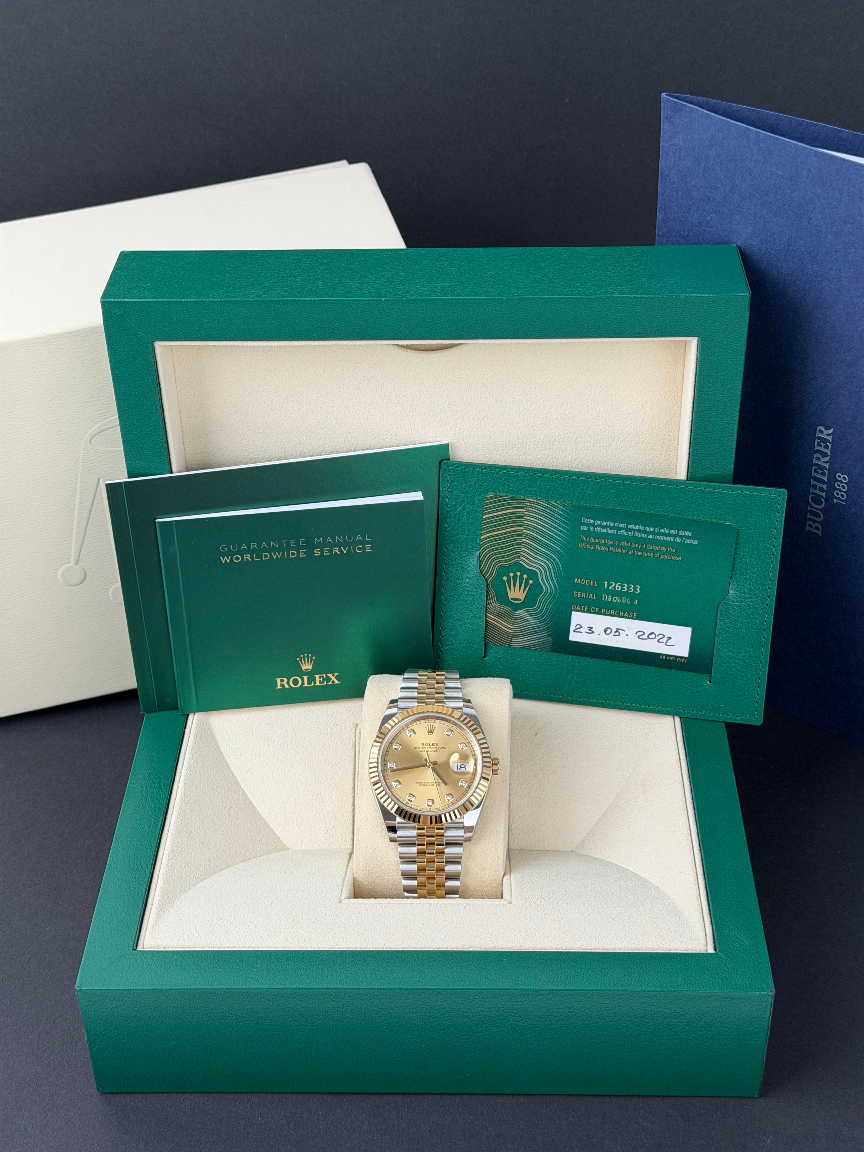 Rolex Datejust 41 Champagner Diamanten 126333 / 2022 / FULL SET / WIE NEU / ERSTKAUFRECHNUNG