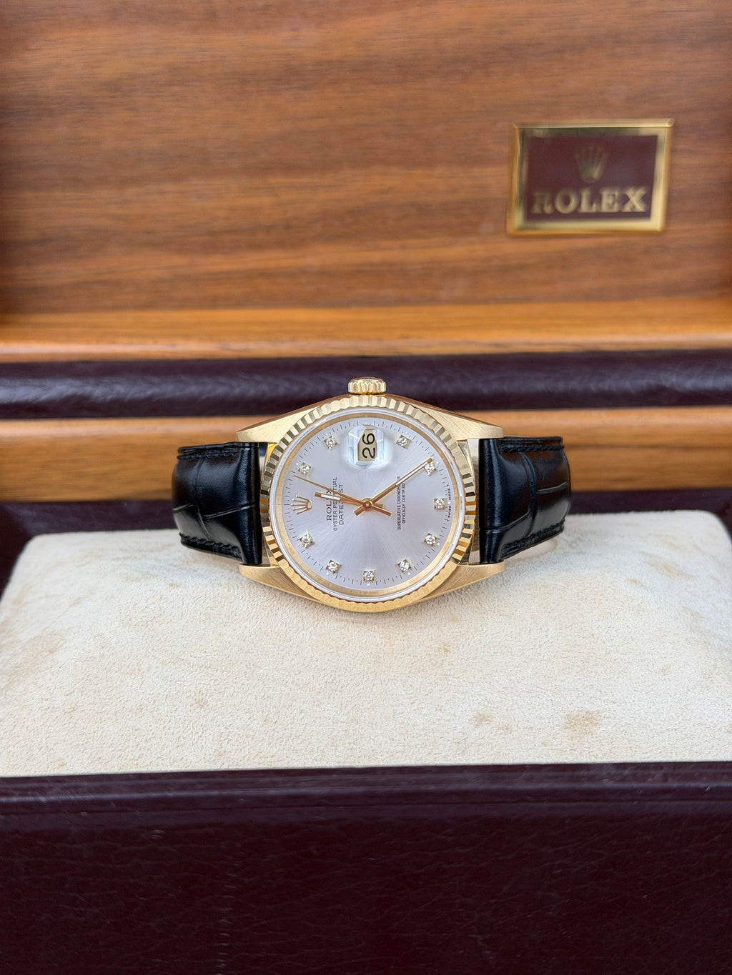 Rolex Datejust 36 16238 Gold Silver Factory Diamanten / FULL SET / SEHR GUT